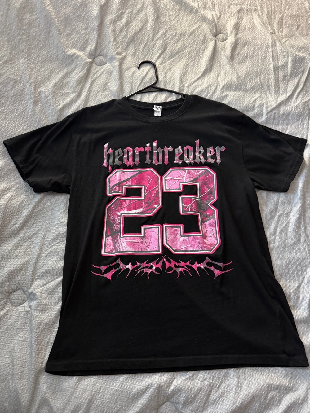 Heartbreaker 23 Black and Pink Graphic Tee Camo